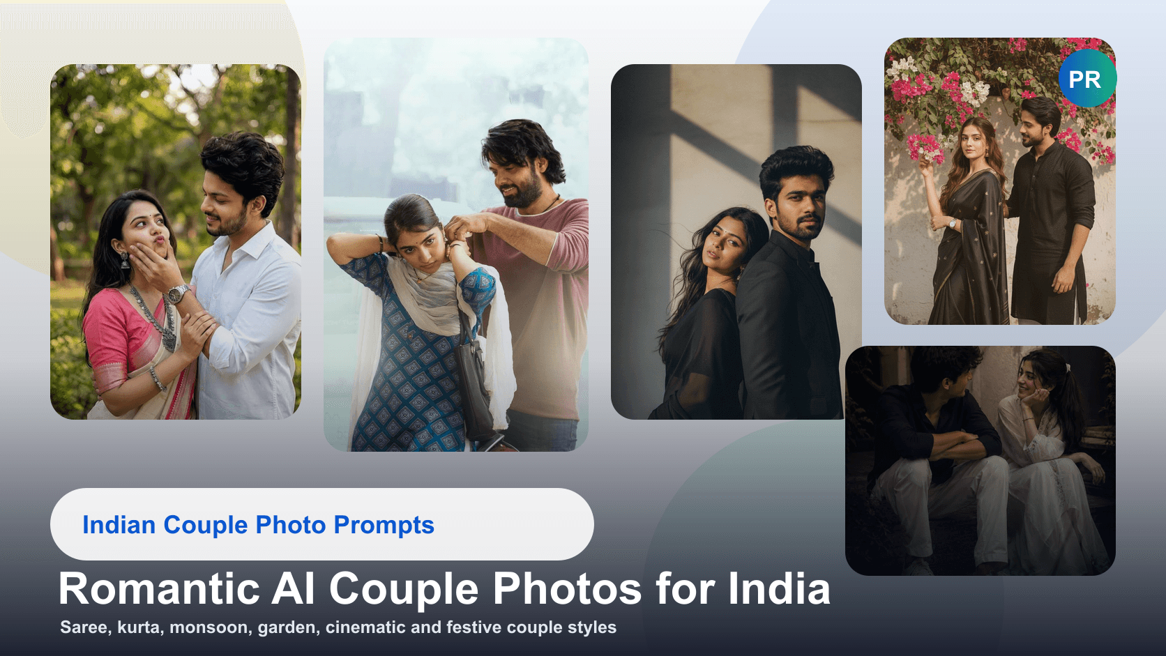Collage of romantic Indian couple photo prompt styles for PhotoReady