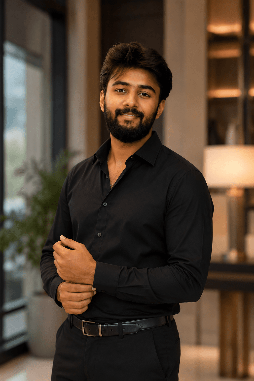Premium Matrimonial Portrait – Black Formal AI photo prompt example on PhotoReady