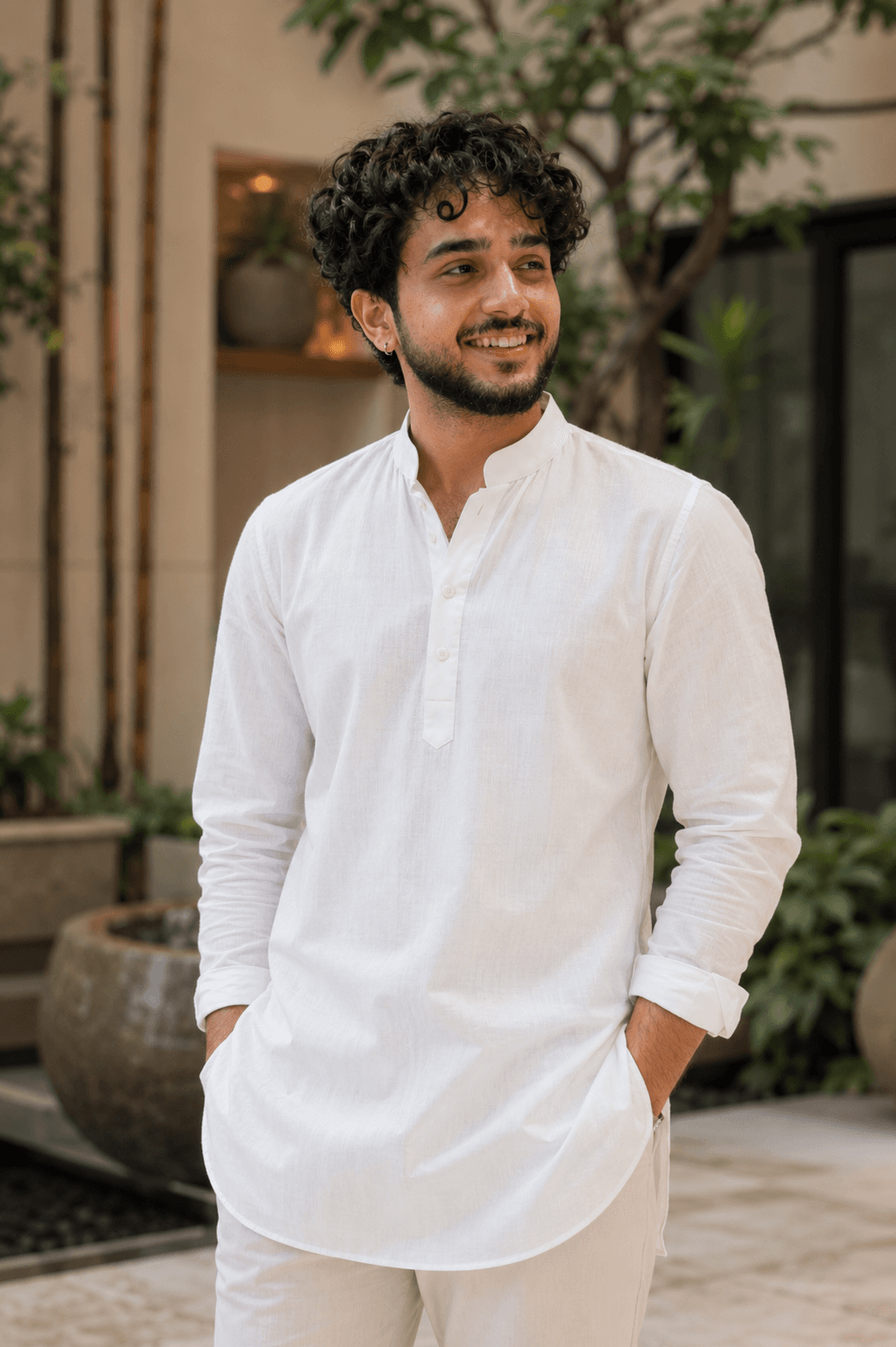 White Kurta Portrait for wedding boidata AI photo prompt example on PhotoReady