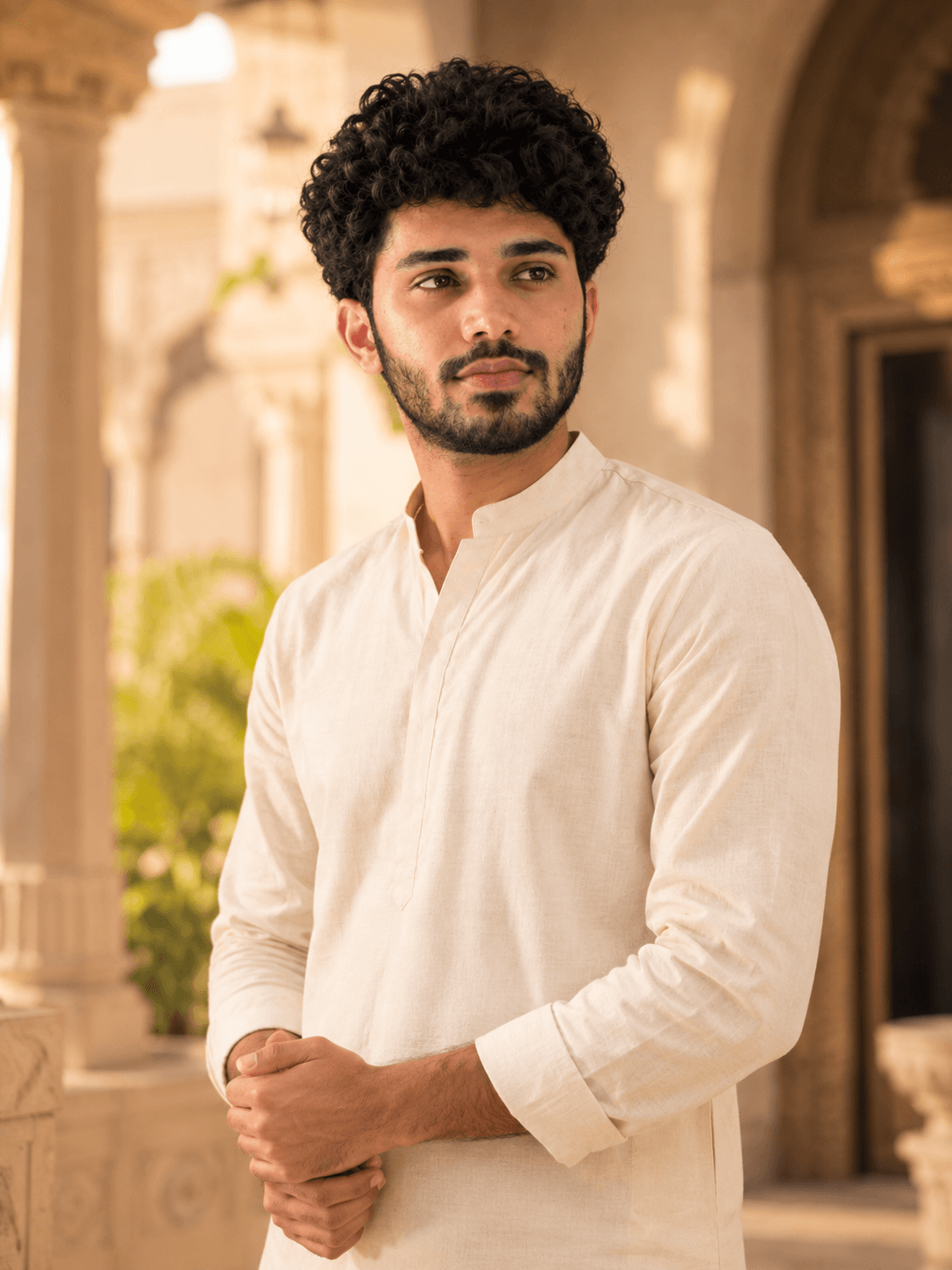 Cream Colour kurta portrait AI photo prompt example on PhotoReady