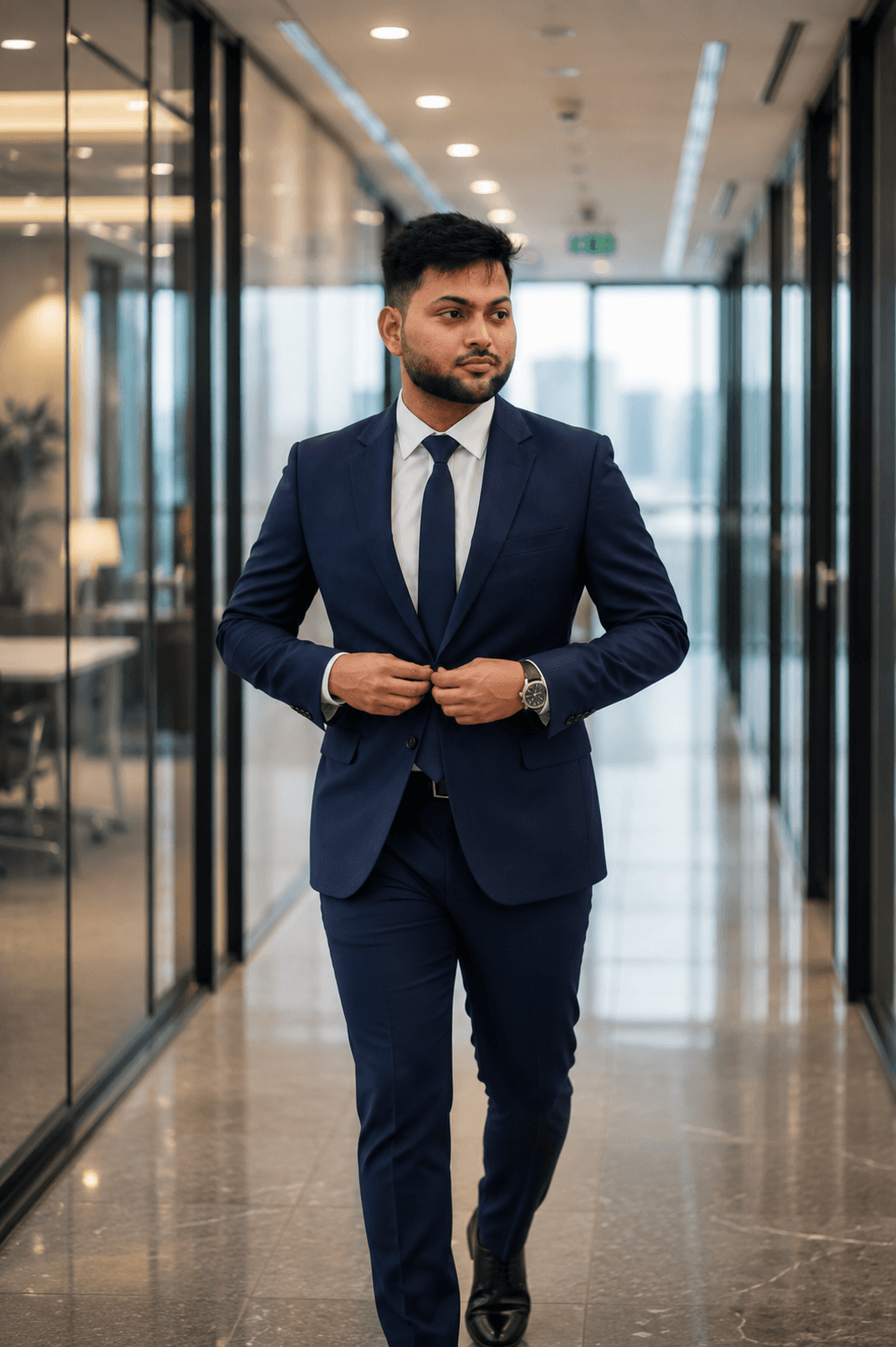 Navy Business Suit Executive AI photo prompt example on PhotoReady