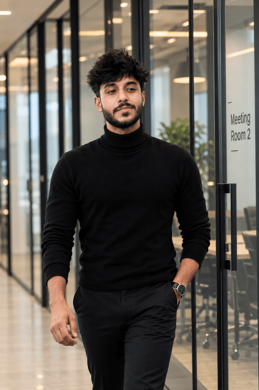 Black Suite headshot AI photo prompt example on PhotoReady
