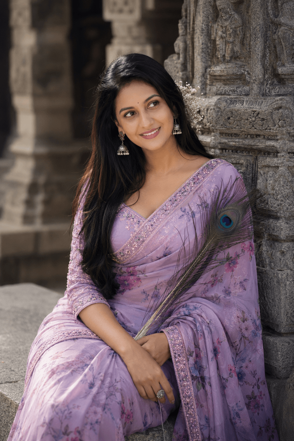 Royal Blue Temple Elegance Portrait AI photo prompt example on PhotoReady