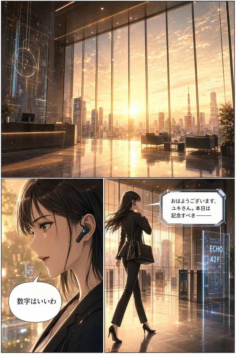 Futuristic Corporate Tower Sci-Fi Manga Page AI photo prompt example on PhotoReady