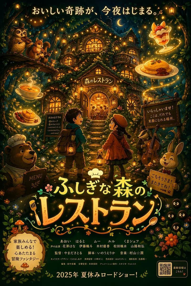 Enchanted Forest Treehouse Restaurant Movie Poster AI photo prompt example on PhotoReady