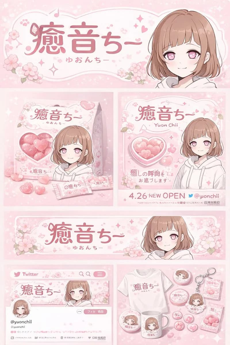 Yuonchii Anime Mascot Brand Identity Board AI photo prompt example on PhotoReady