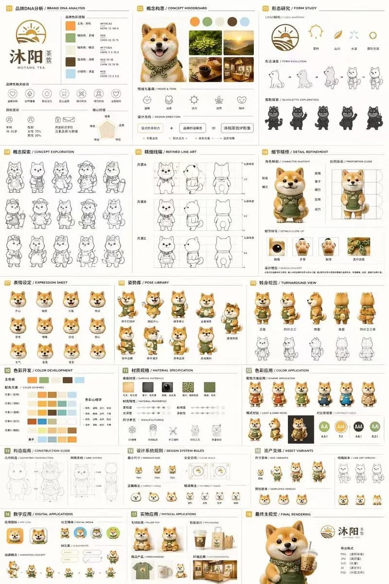 Muyang Tea Shiba Inu Mascot Identity Document AI photo prompt example on PhotoReady