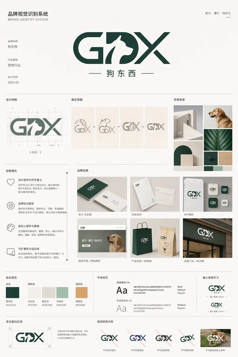 Minimalist Pet Brand Identity System Board AI photo prompt example on PhotoReady