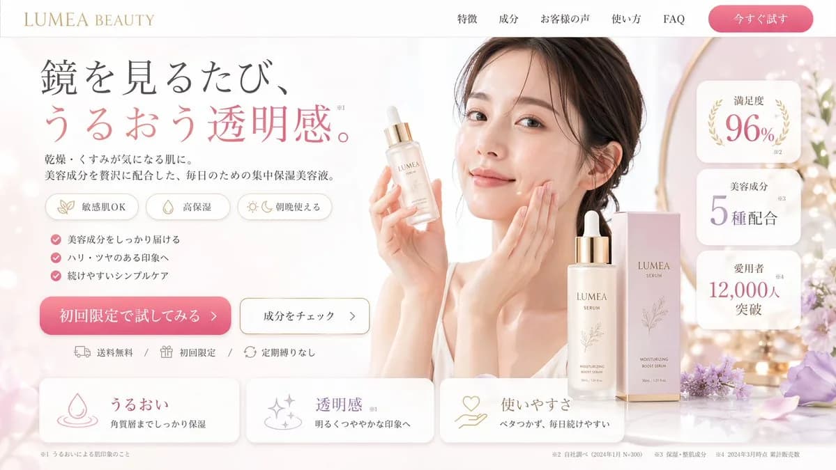 Hydrating Skincare Landing Page Hero Section AI photo prompt example on PhotoReady