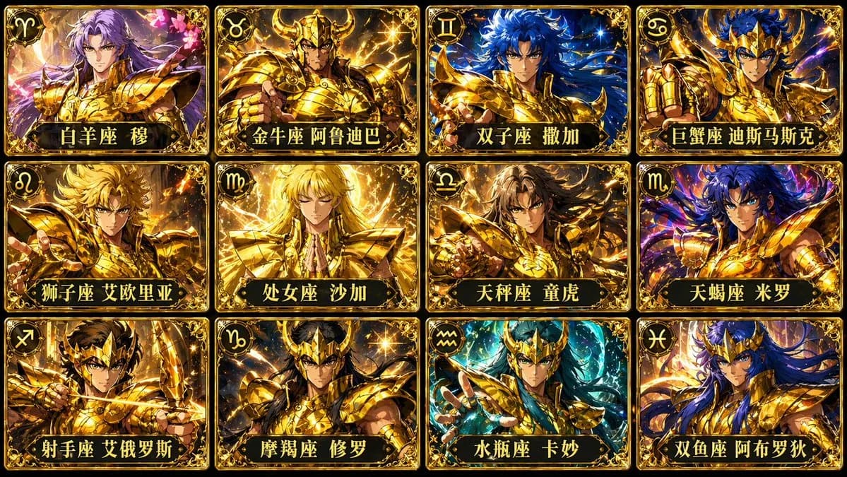 Twelve Gold Saints Zodiac Card Collection AI photo prompt example on PhotoReady