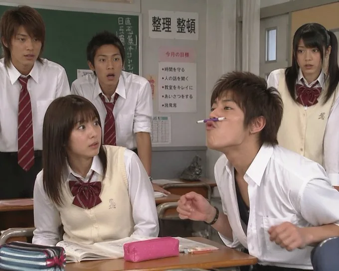 Retro 2000s Japanese High School Drama Scene AI photo prompt example on PhotoReady