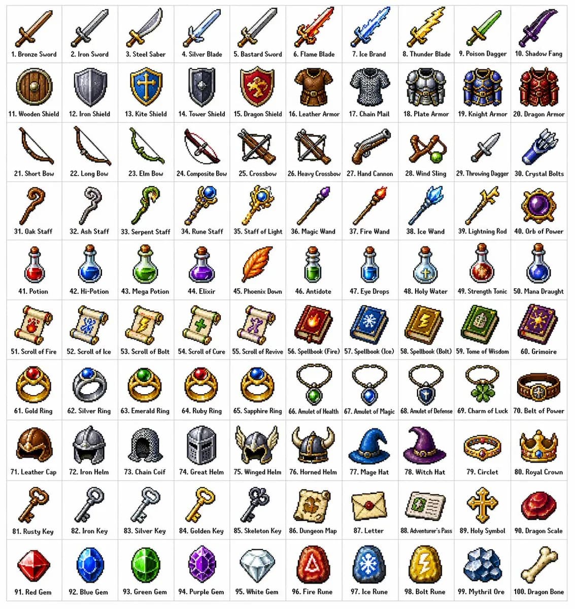 Fantasy RPG Pixel Art 10x10 Sprite Grid AI photo prompt example on PhotoReady