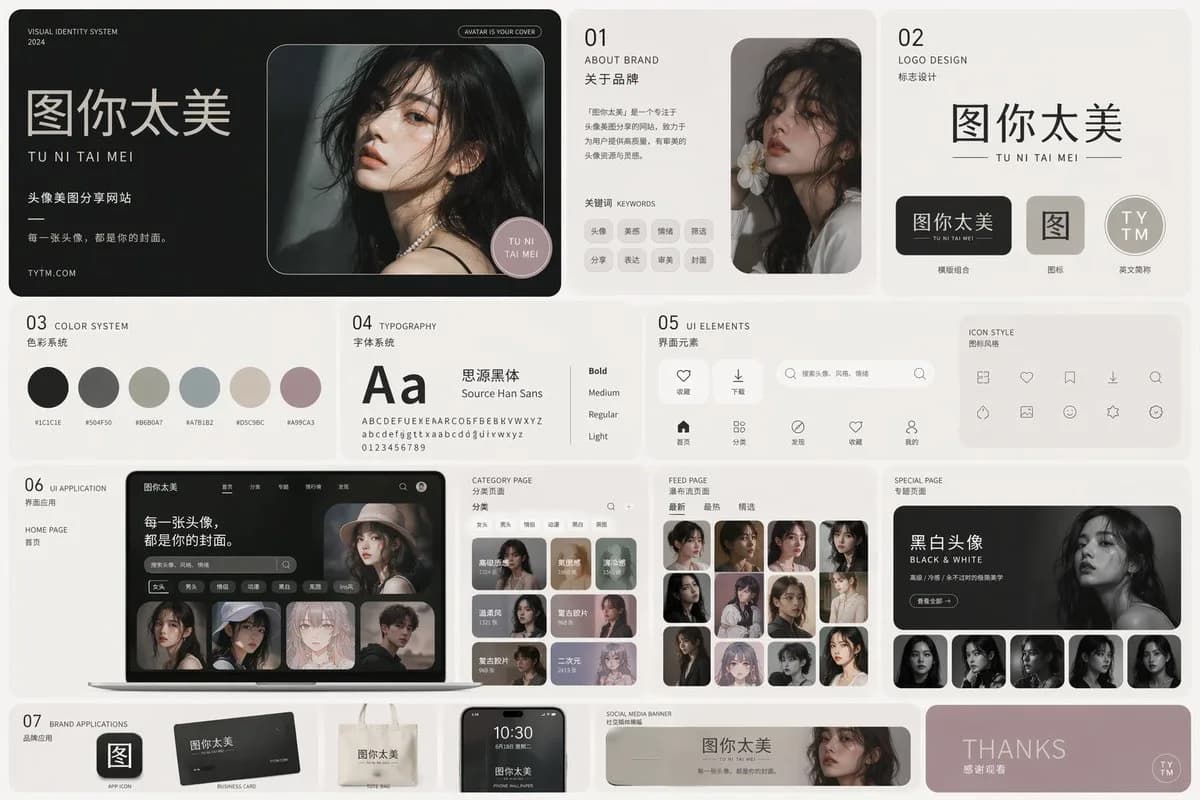 Dark Minimalist Brand Identity System AI photo prompt example on PhotoReady