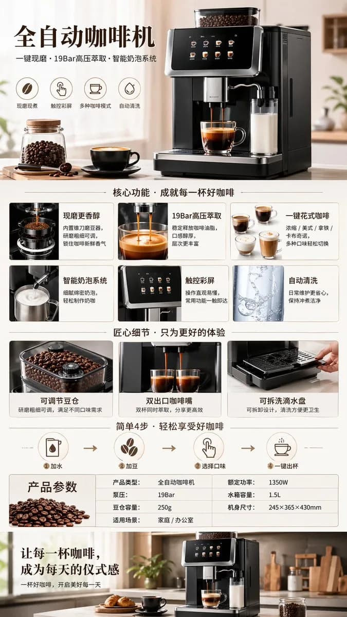 Automated Espresso Machine Commercial Listing AI photo prompt example on PhotoReady