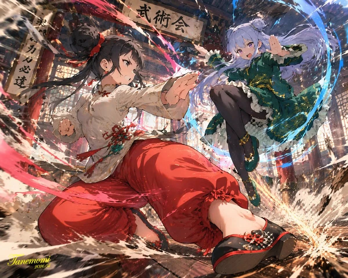 Anime Martial Arts Dojo Duel Action Illustration AI photo prompt example on PhotoReady