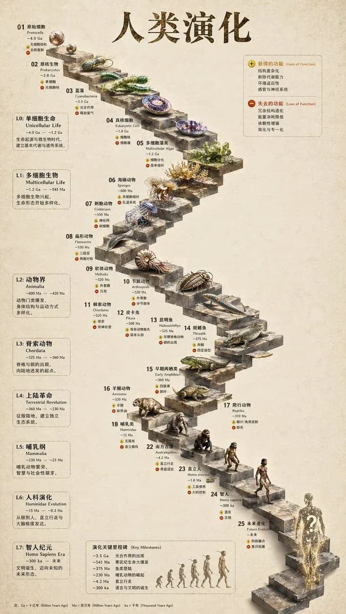 Human Evolution 3D Timeline Infographic Poster AI photo prompt example on PhotoReady