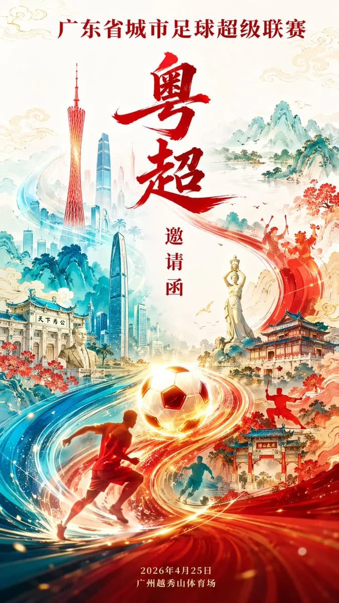 Guangdong Football Super League Energetic Poster AI photo prompt example on PhotoReady