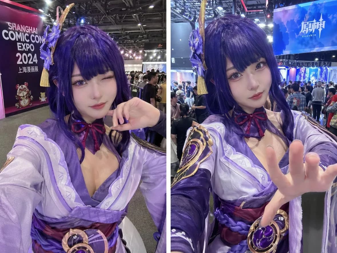 Genshin Impact Cosplay Convention Floor Selfies AI photo prompt example on PhotoReady