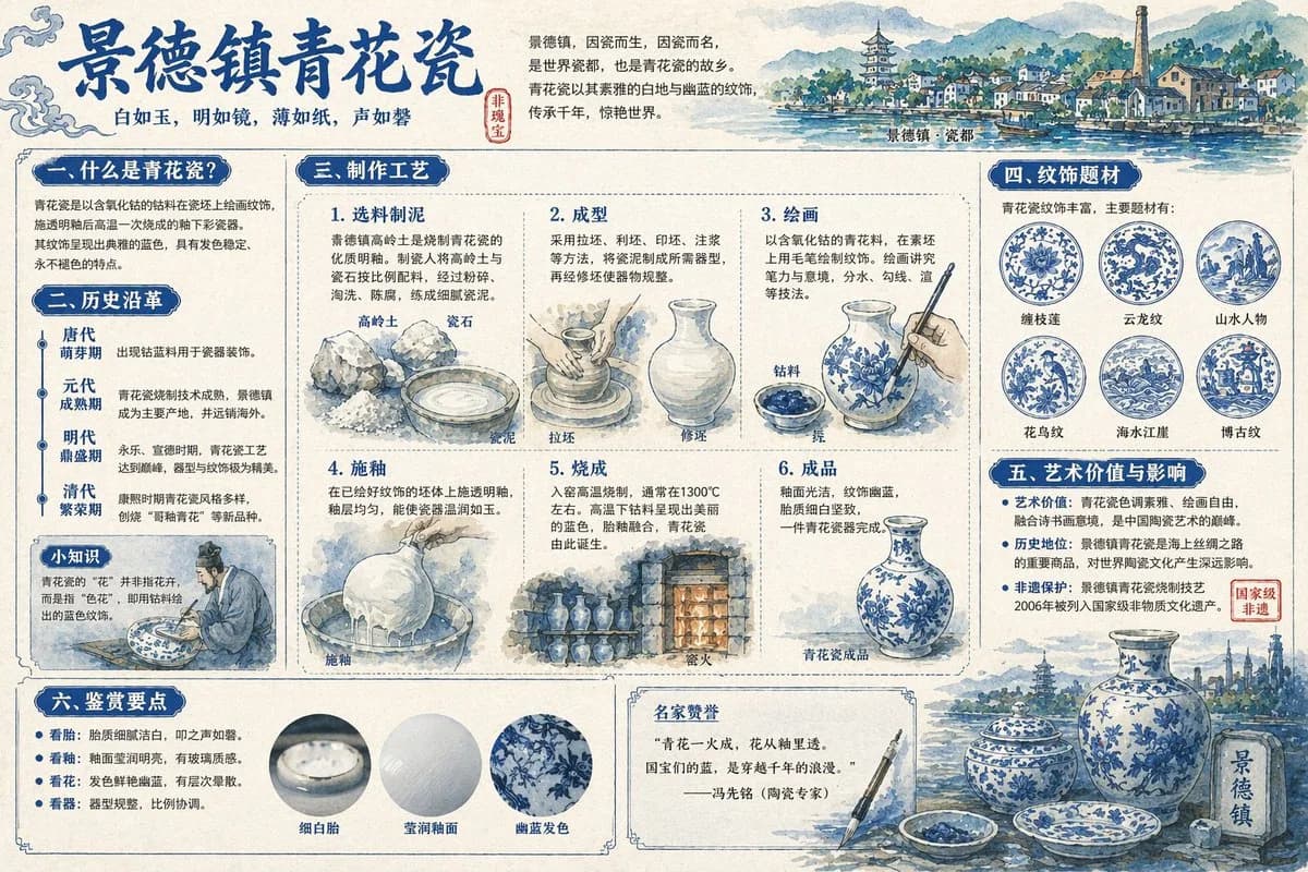 Jingdezhen Blue and White Porcelain Infographic AI photo prompt example on PhotoReady