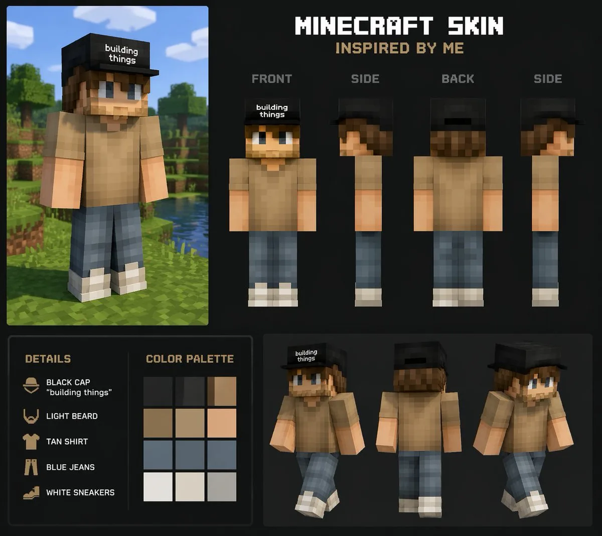 Custom Minecraft Voxel Character Skin Template AI photo prompt example on PhotoReady