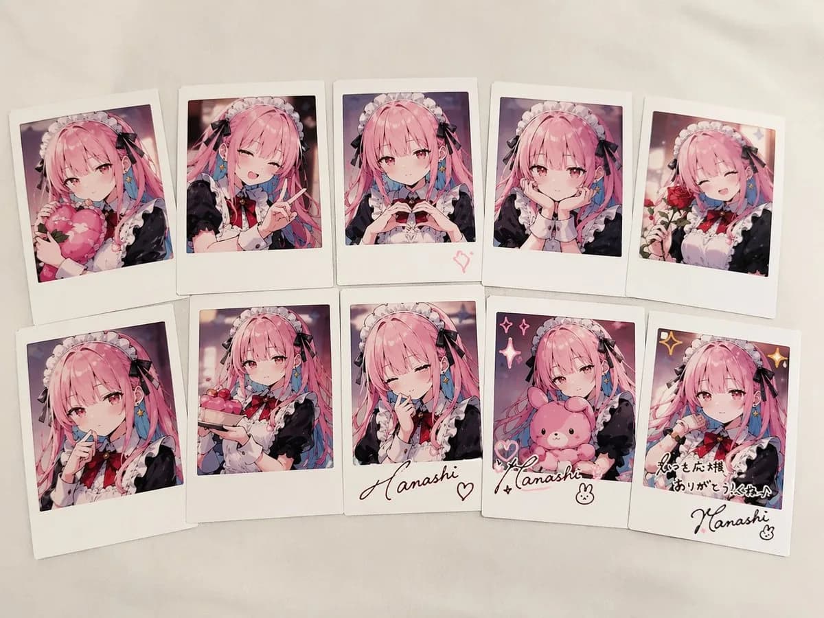 Anime Maid VTuber Polaroid Instant Photo Sheet AI photo prompt example on PhotoReady
