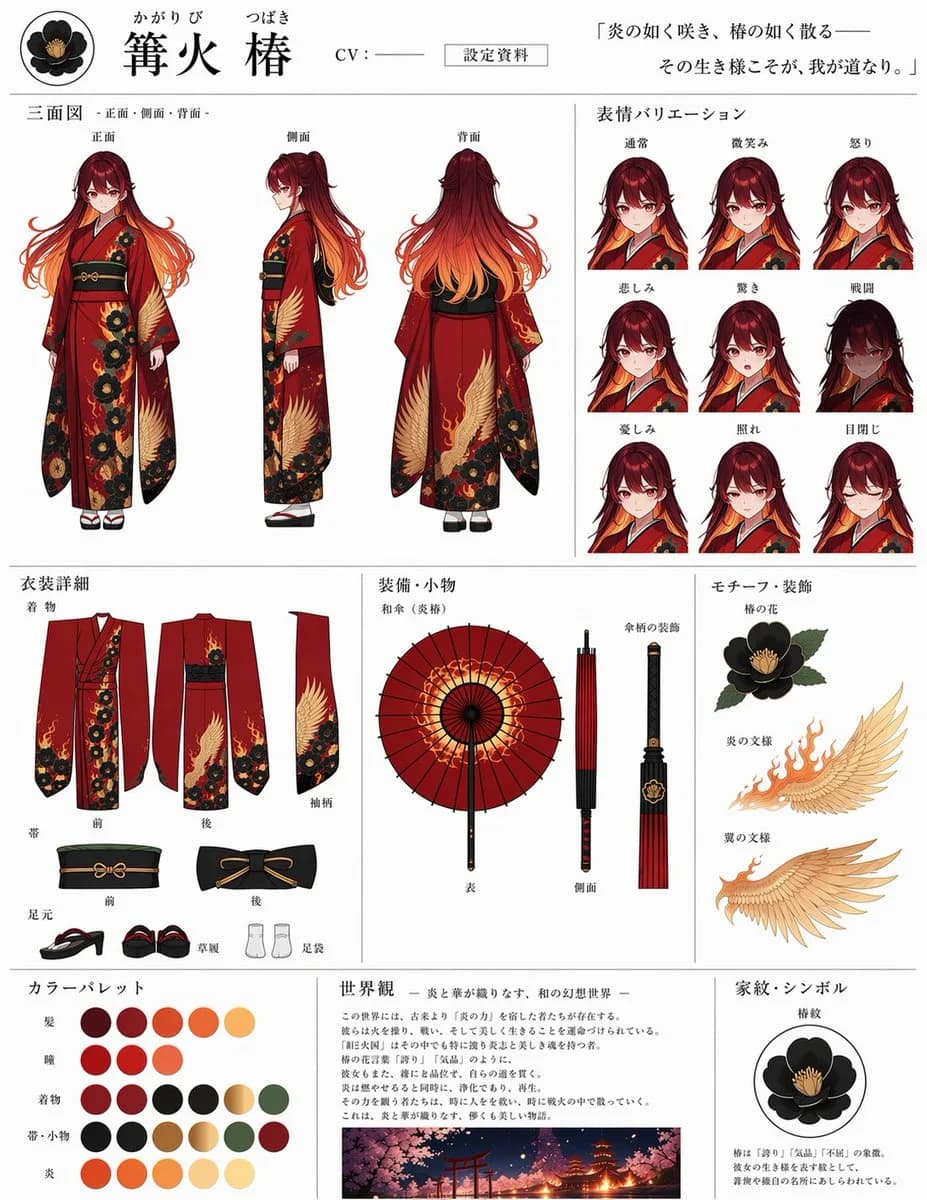 Anime Character Concept Reference Sheet AI photo prompt example on PhotoReady