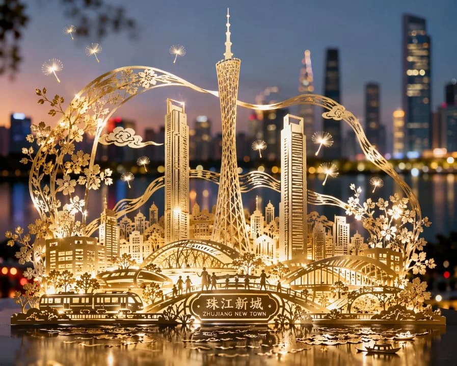 Zhujiang New Town Paper Cut Skyline AI photo prompt example on PhotoReady