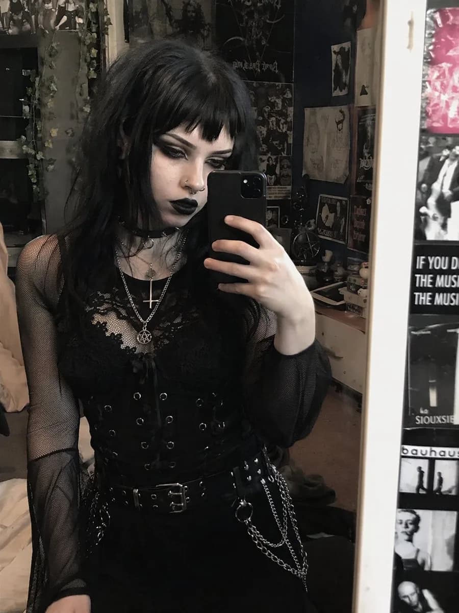Trad Goth Aesthetic Cinematic Style Transformation AI photo prompt example on PhotoReady