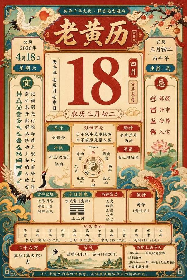 Traditional Lunar Almanac Page April 2026 AI photo prompt example on PhotoReady