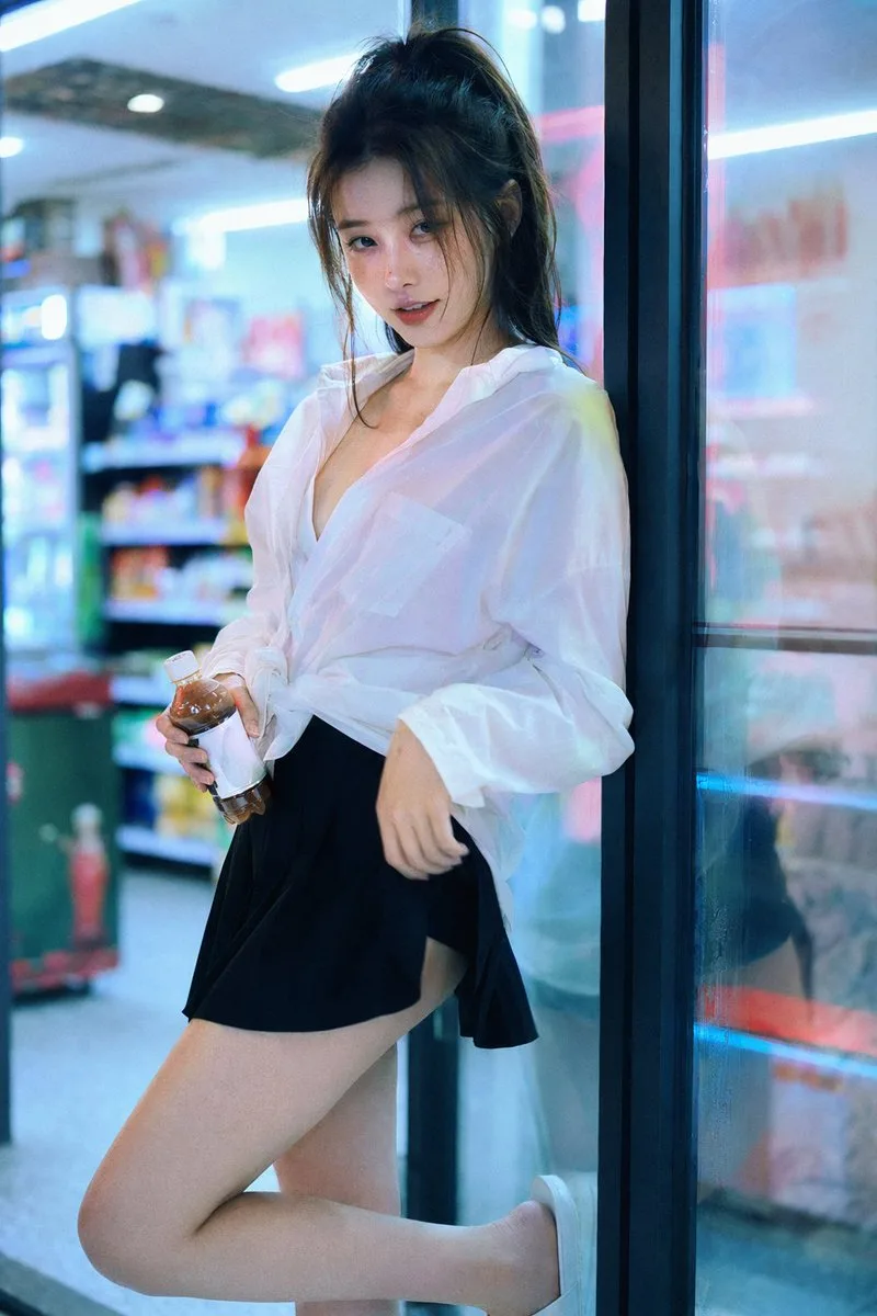 Late Night Convenience Store Neon Film Portrait AI photo prompt example on PhotoReady