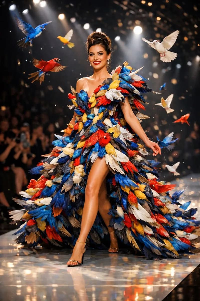 Living Feather Avian Couture Runway Gown AI photo prompt example on PhotoReady