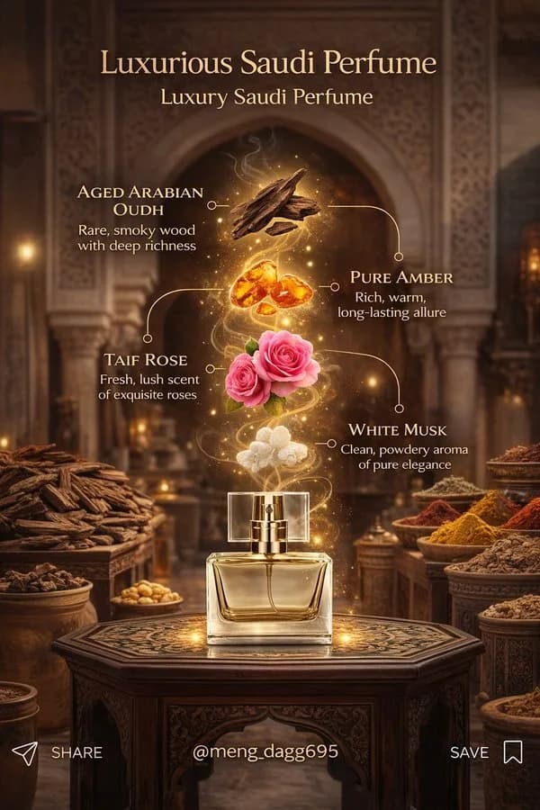 Syrian Oud and Damask Rose Perfume Display AI photo prompt example on PhotoReady