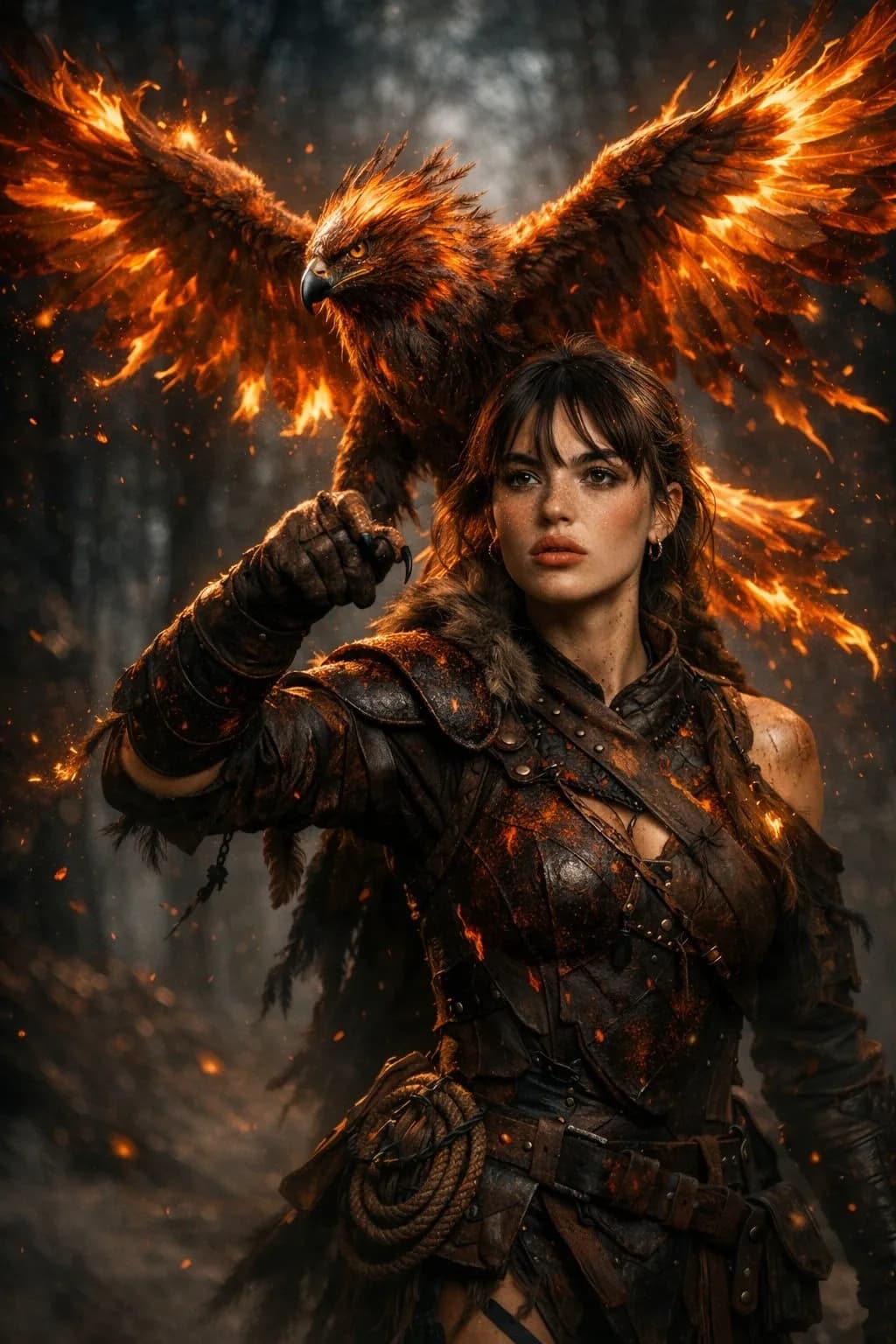 Ember Armor Falconer and Flaming Phoenix AI photo prompt example on PhotoReady