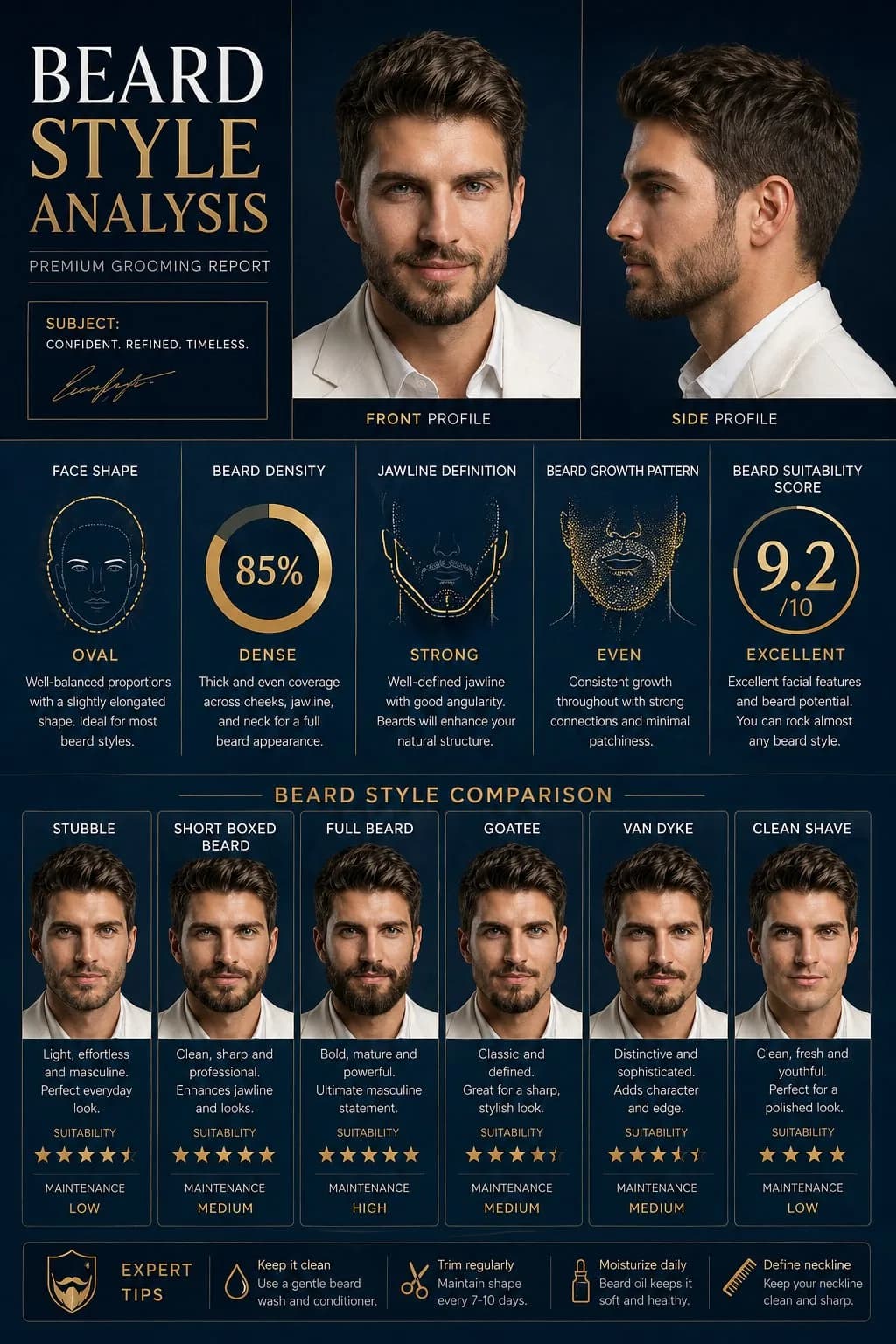 Beard Style Analysis Poster AI photo prompt example on PhotoReady