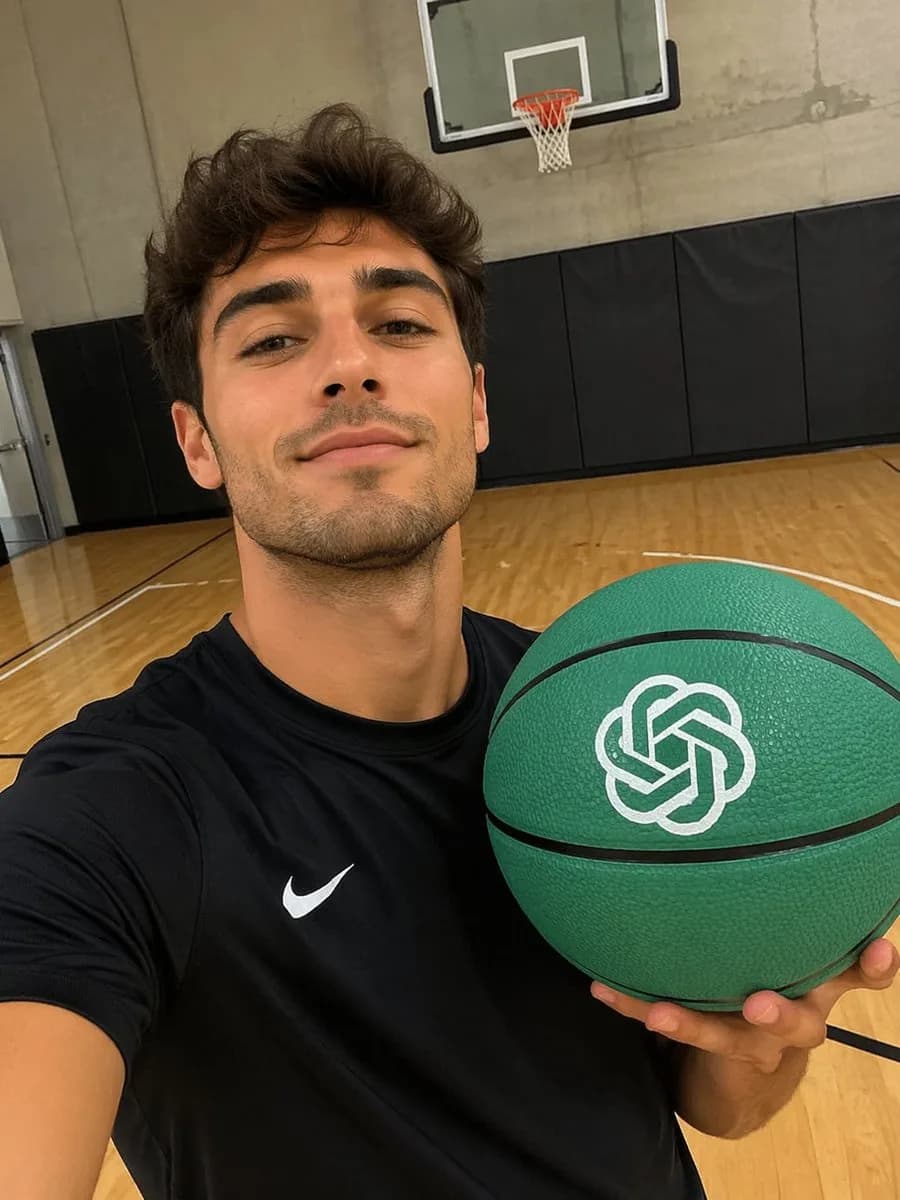 Indoor Basketball Court Athletic Mirror Selfie AI photo prompt example on PhotoReady