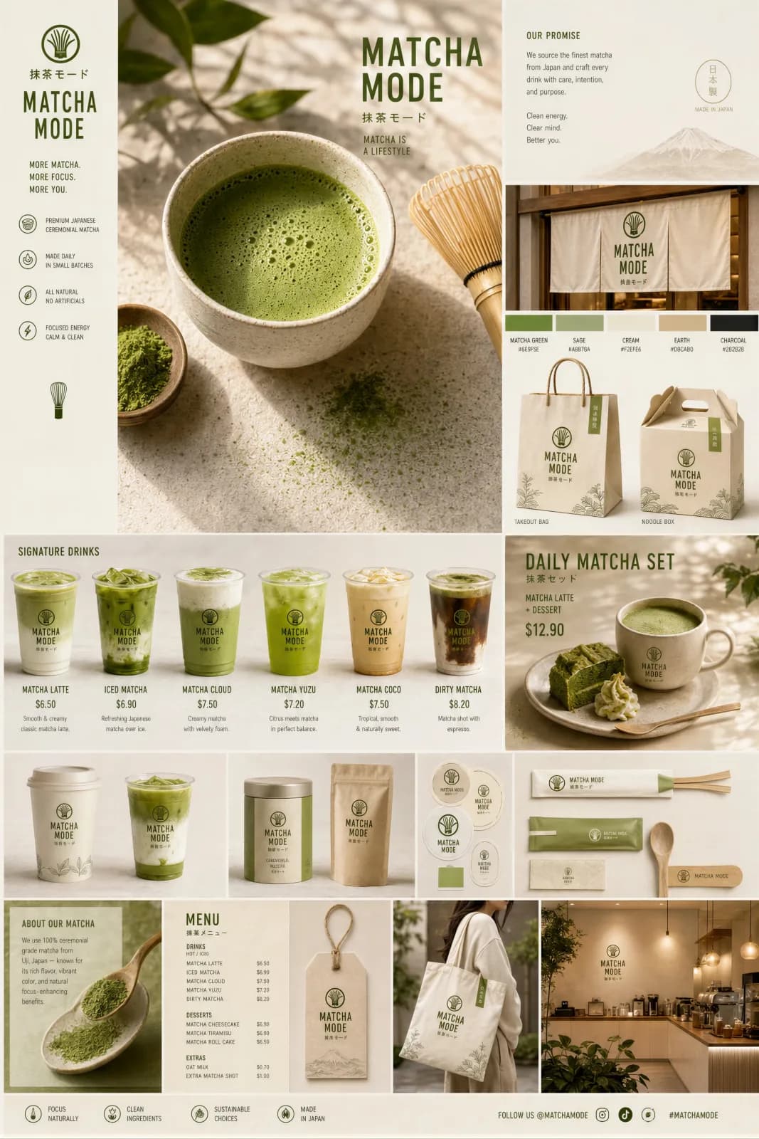 Matcha Brand Touchpoint System Visual Board AI photo prompt example on PhotoReady