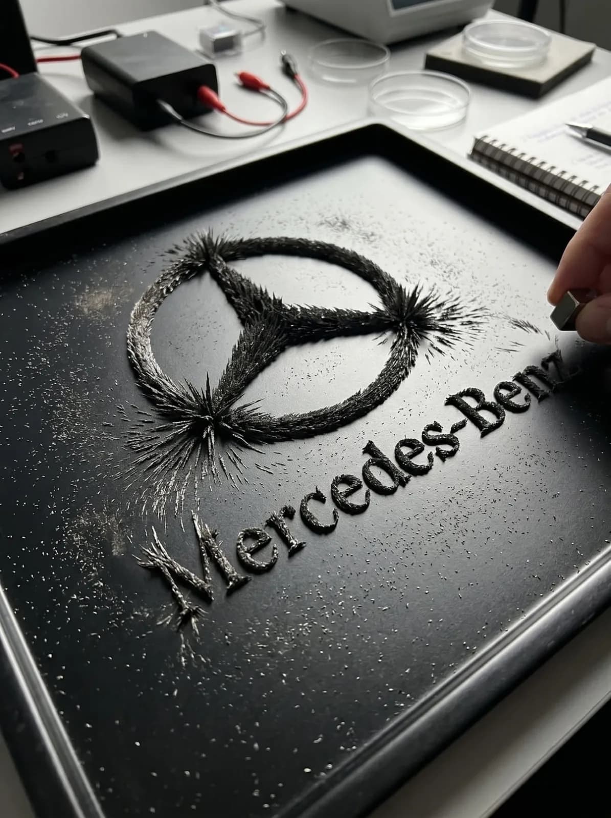 Magnetic Field Iron Filings Logo Visualization AI photo prompt example on PhotoReady