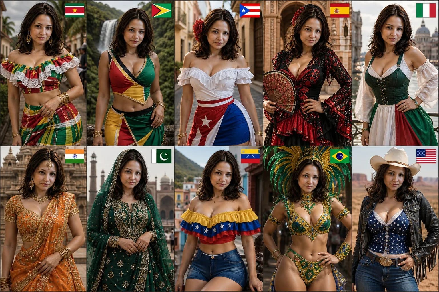 Cinematic Fashion Collage of 10 Nations AI photo prompt example on PhotoReady