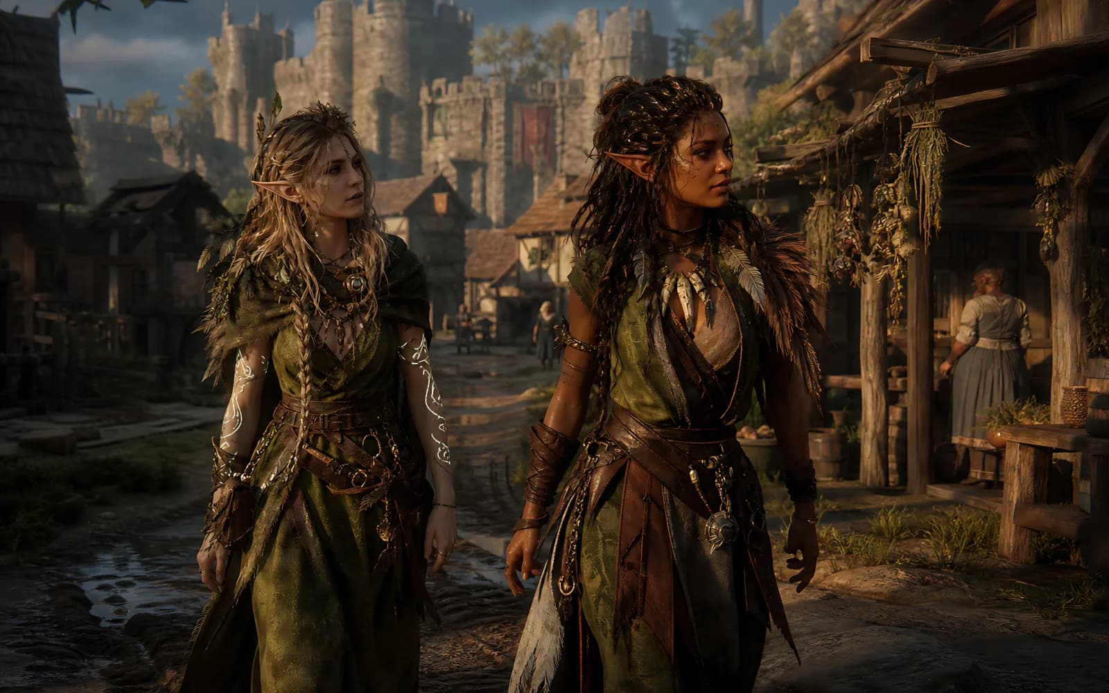 Medieval Village Dual Elf Adventurers AI photo prompt example on PhotoReady