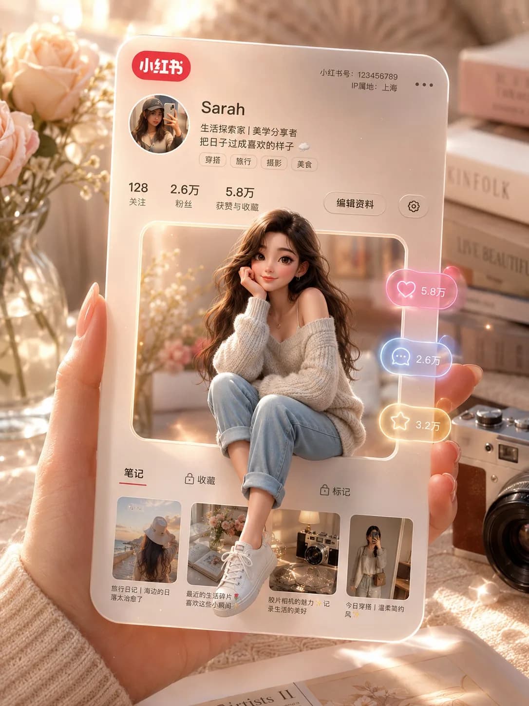 3D Xiaohongshu Profile Card AI photo prompt example on PhotoReady