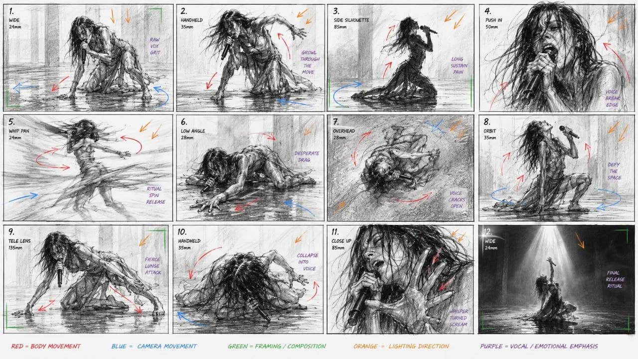 Contemporary Dance Performance Storyboard AI photo prompt example on PhotoReady