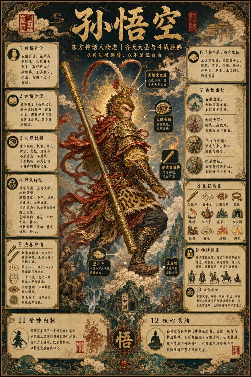 Eastern Mythology Character Encyclopedia Poster AI photo prompt example on PhotoReady