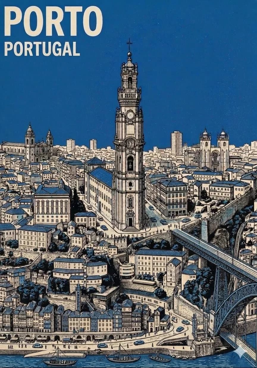 Mid-Century Travel Poster for City AI photo prompt example on PhotoReady