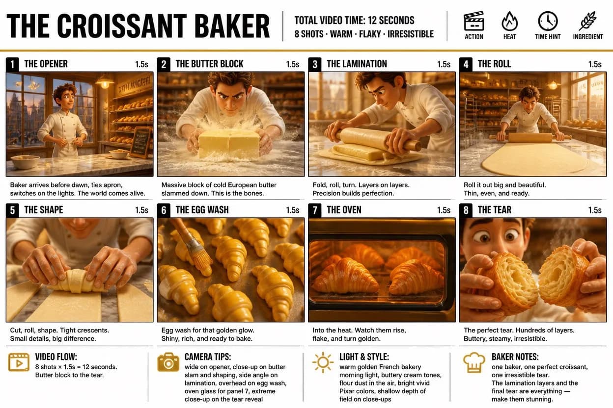 Croissant Baking Process Storyboard AI photo prompt example on PhotoReady