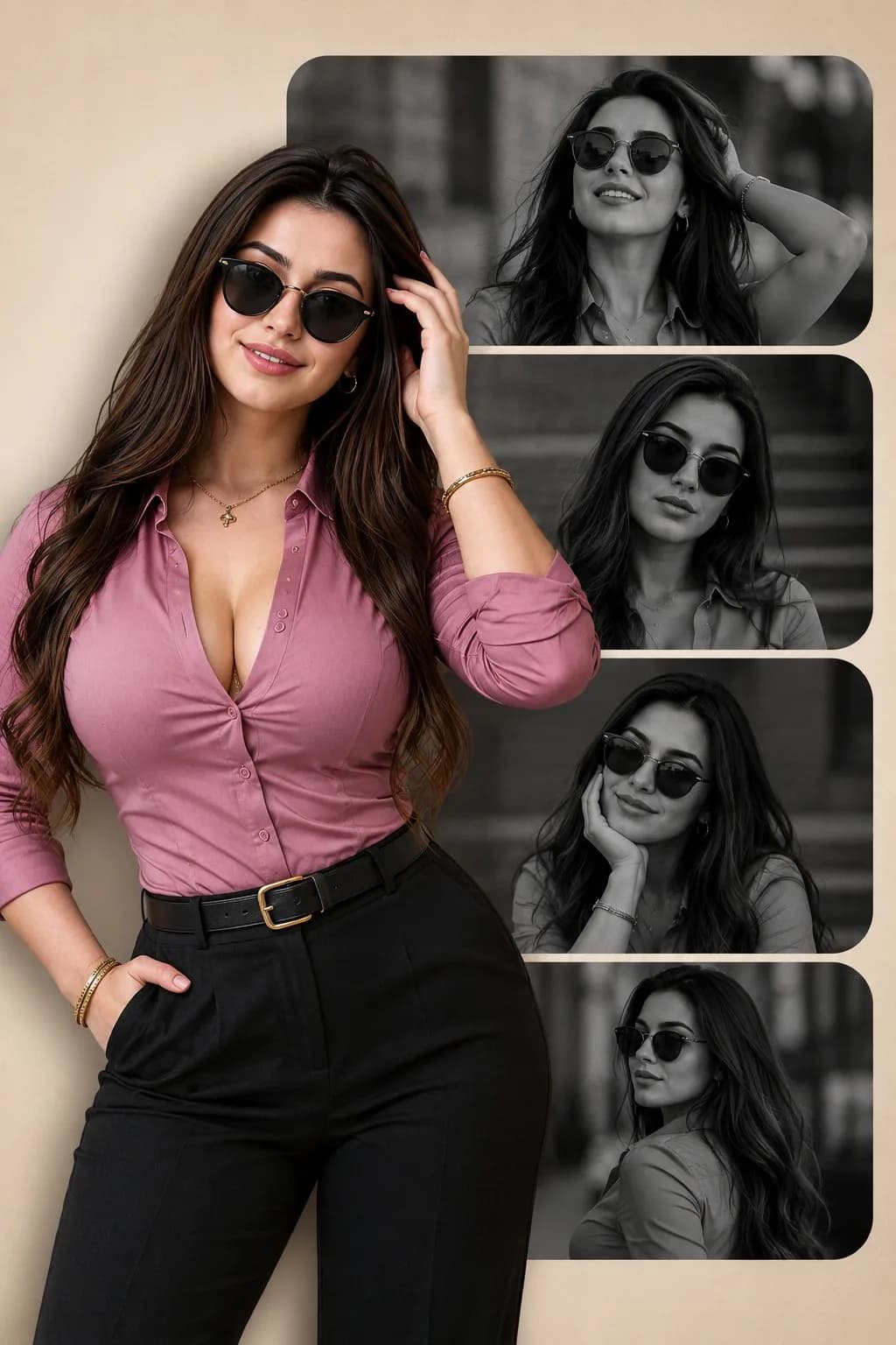 Black And White Fashion Portrait Collage Poster AI photo prompt example on PhotoReady