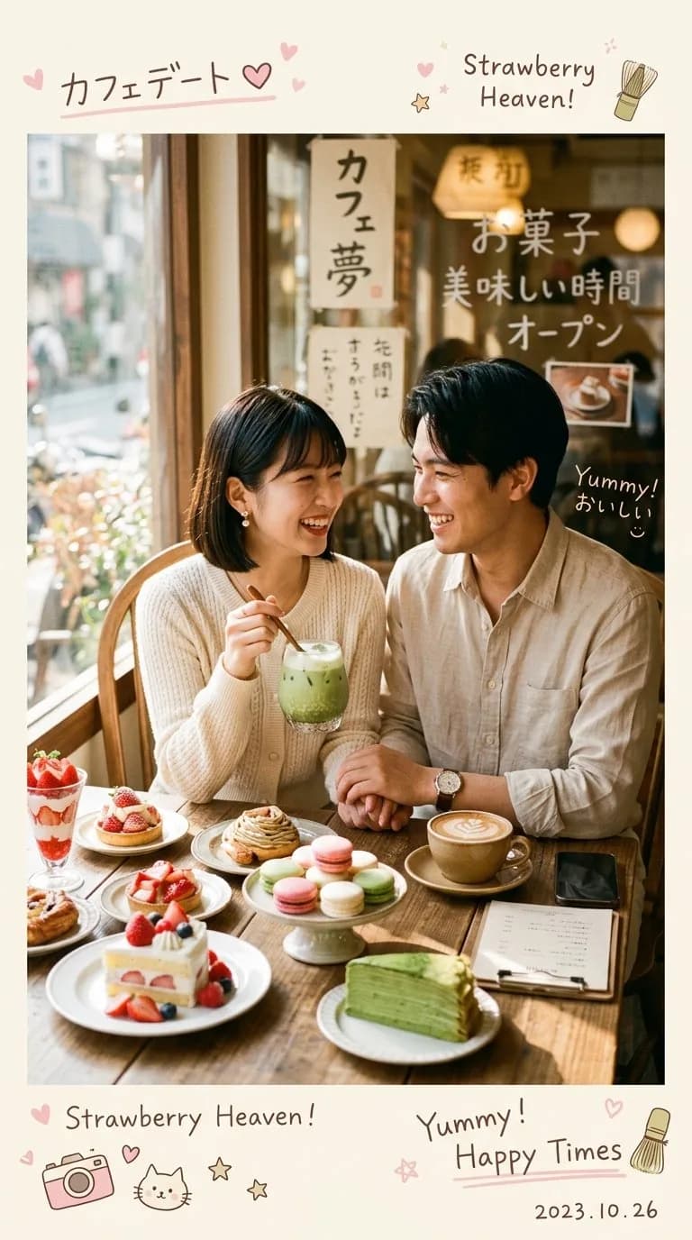 Cozy Japanese-Korean Café Couple Photography AI photo prompt example on PhotoReady