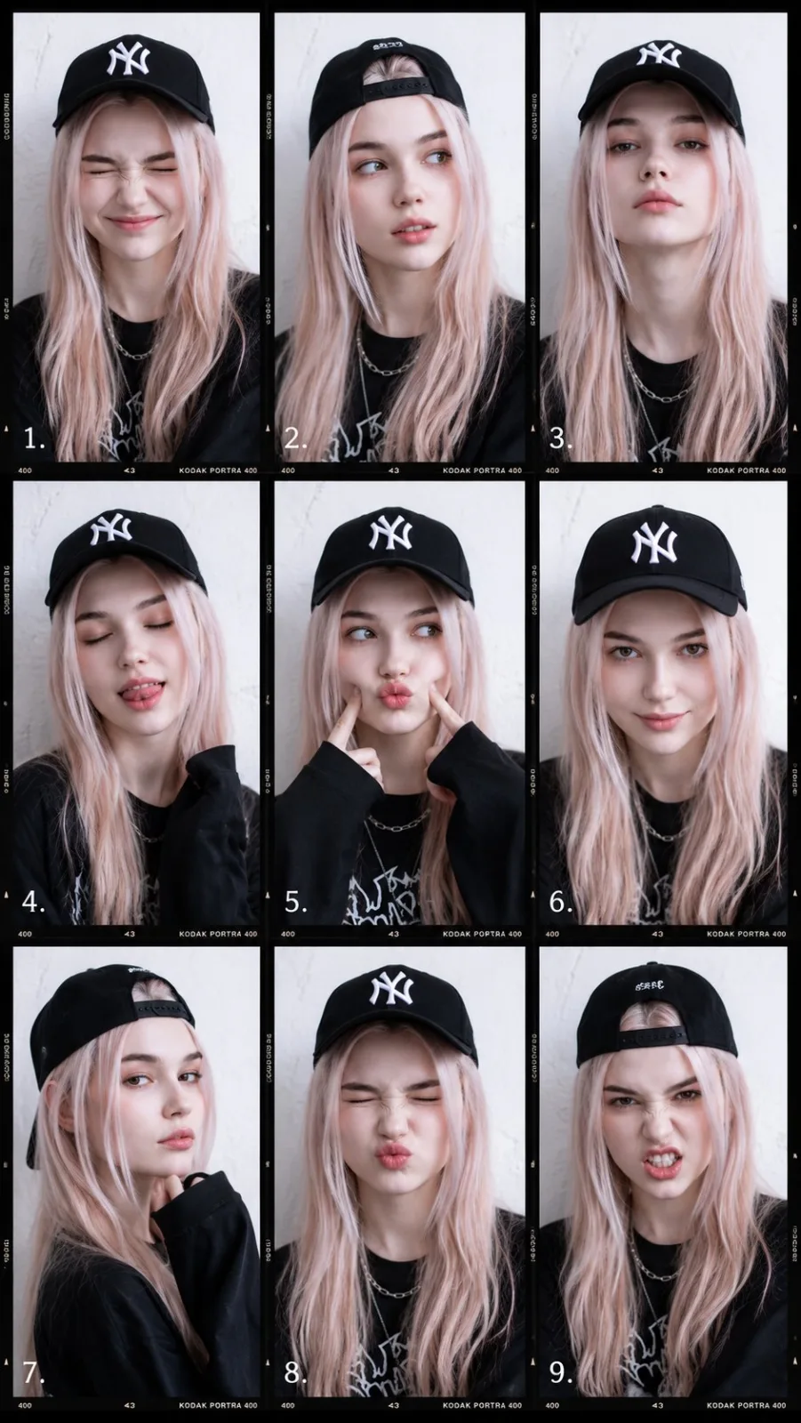 9-Frame Fashion Portrait Collage AI photo prompt example on PhotoReady