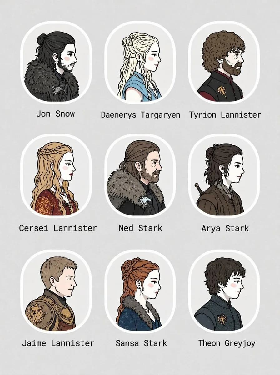 Fantasy Epic Cast Nine-Portrait Character Grid AI photo prompt example on PhotoReady