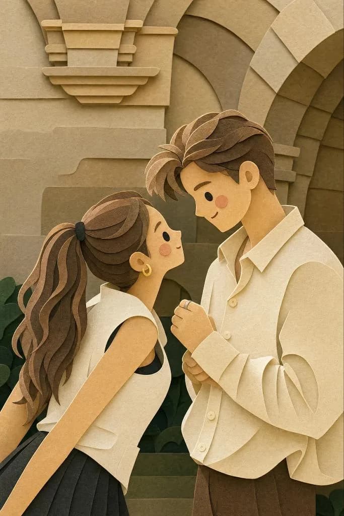 Layered Paper-Cut Couple Illustration AI photo prompt example on PhotoReady