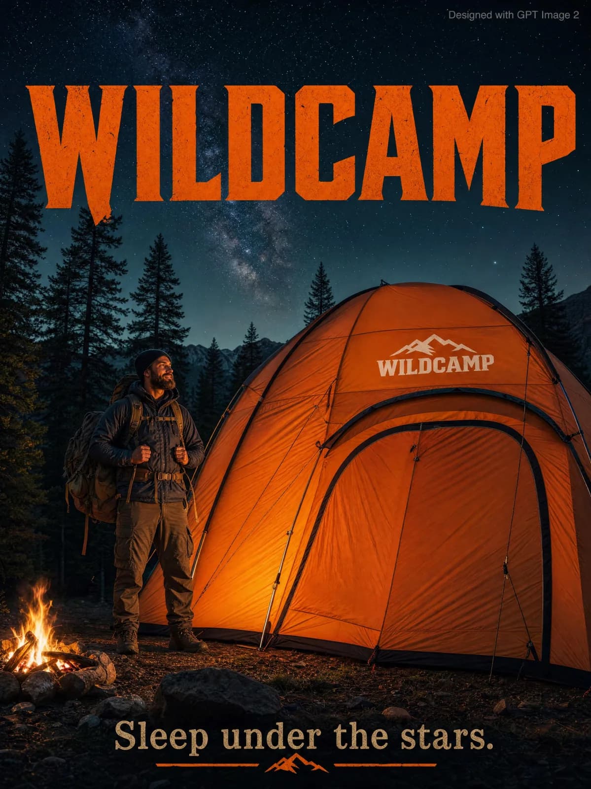 Wildcamp Giant Tent Advertisement Poster AI photo prompt example on PhotoReady